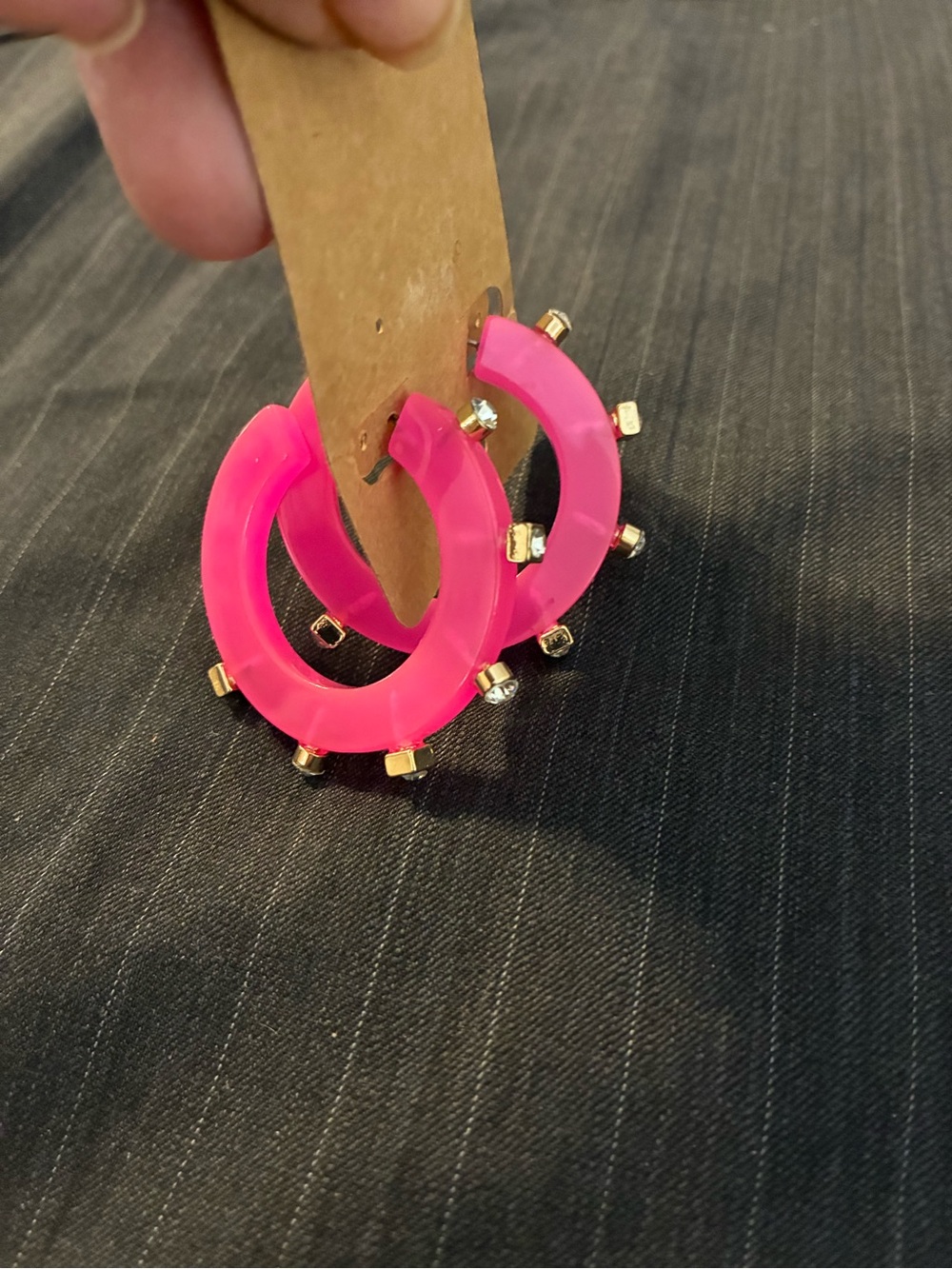 City Girl Jeweled Acrylic Hoops in Flamingo Pink